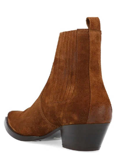Shop Saint Laurent Lukas Pointed Toe Ankle Boots In Brown