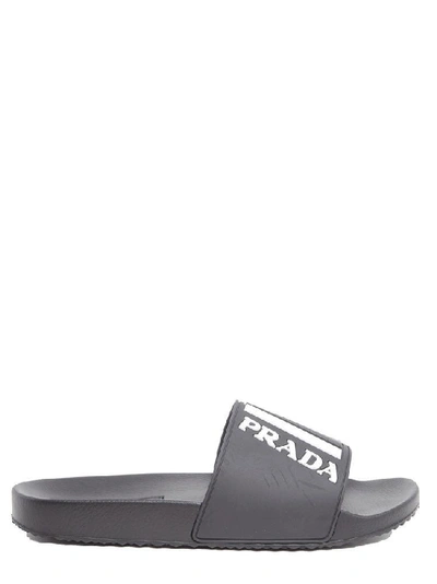 Shop Prada New Bandage Slides In Black