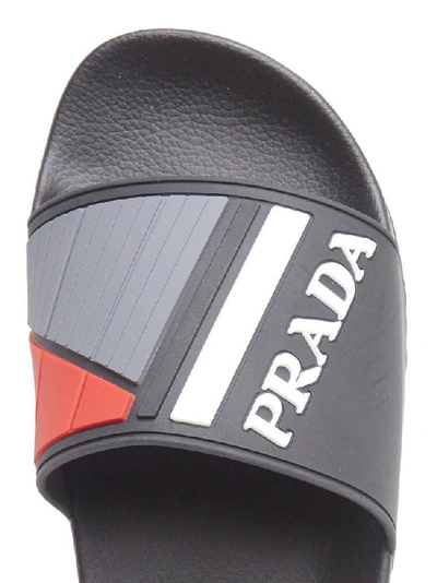 Shop Prada New Bandage Slides In Black