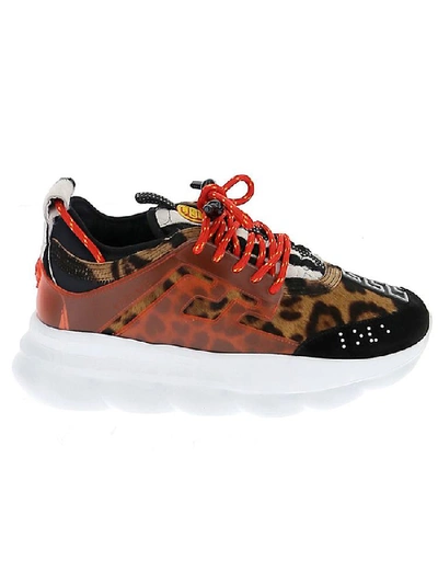 Shop Versace Chain Reaction Leopard Print Low Top Sneakers In Multi