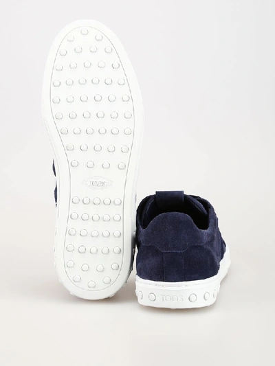 Shop Tod's Suede Lace Up Sneakers In Blue