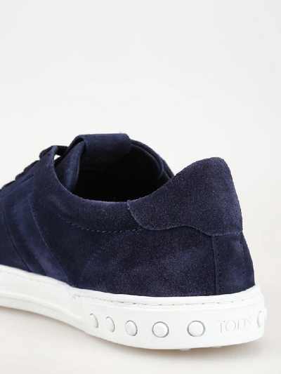 Shop Tod's Suede Lace Up Sneakers In Blue