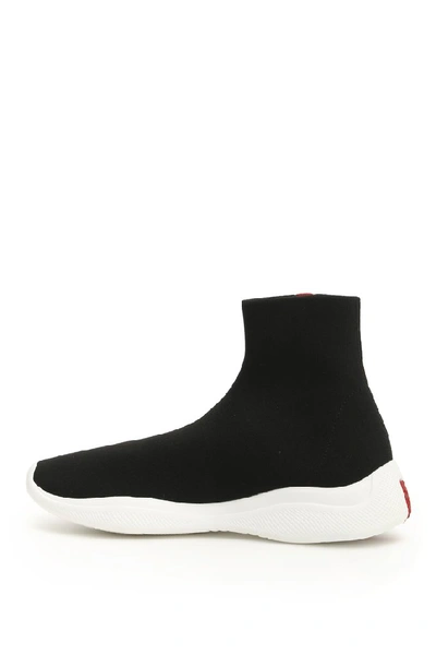 Shop Prada Logo Sock Sneakers In Black