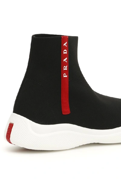 Shop Prada Logo Sock Sneakers In Black