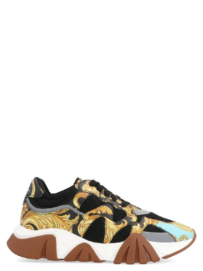 Shop Versace Printed Contrast Mesh Sneakers In Multicolor