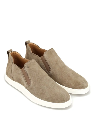 Shop Tod's Suede Slip On Sneakers In Beige