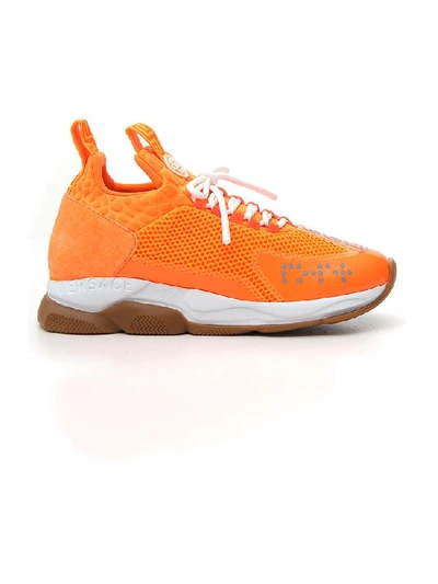 Shop Versace Chain Reaction Panelled Low Top Sneakers In Orange