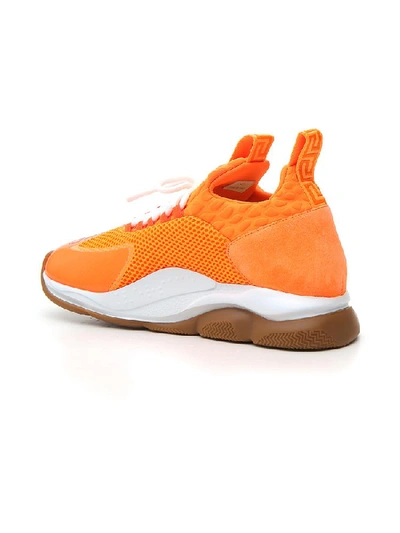 Shop Versace Chain Reaction Panelled Low Top Sneakers In Orange