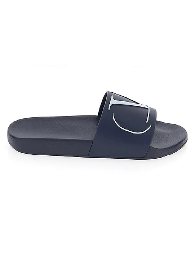 Shop Valentino Vlogo Slides In Navy