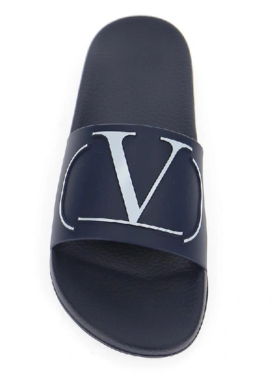 Shop Valentino Vlogo Slides In Navy