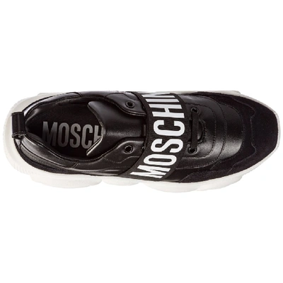 Shop Moschino Logo Strap Low Top Sneakers In Black