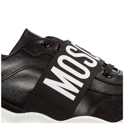 Shop Moschino Logo Strap Low Top Sneakers In Black