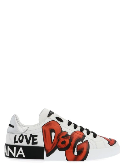 Shop Dolce & Gabbana Portofino Logo Print Sneakers In White