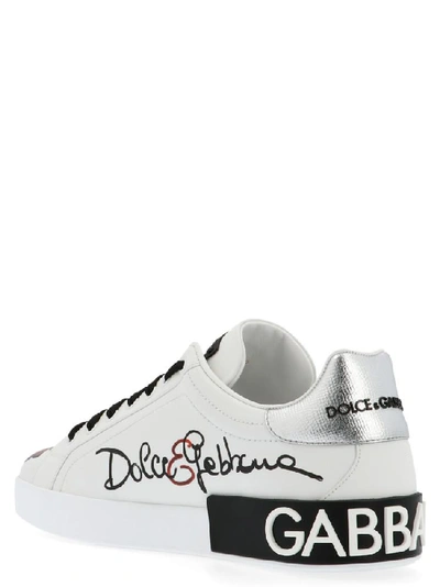 Shop Dolce & Gabbana Portofino Logo Print Sneakers In White