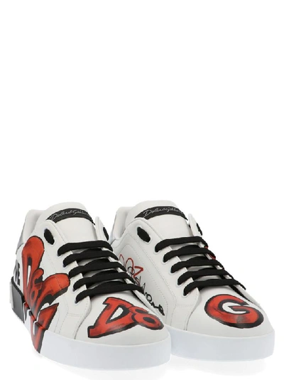 Shop Dolce & Gabbana Portofino Logo Print Sneakers In White