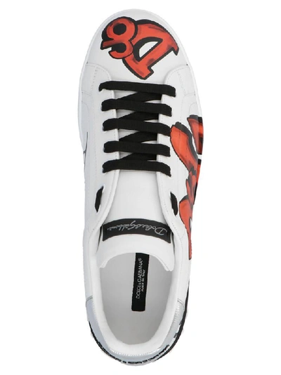 Shop Dolce & Gabbana Portofino Logo Print Sneakers In White