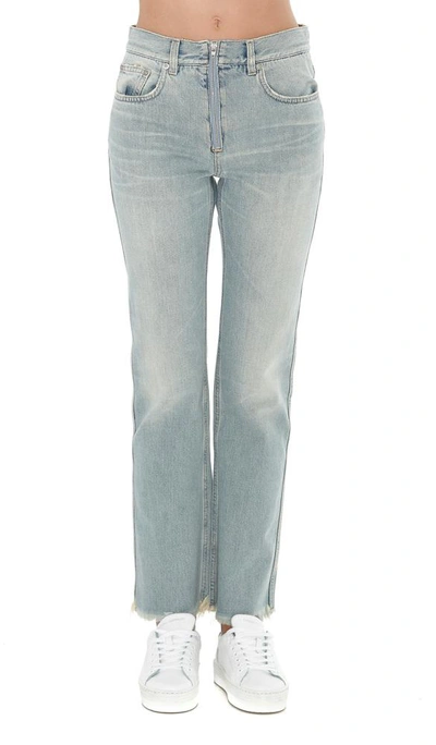 Shop Givenchy Frayed Bootcut Jeans In Blue
