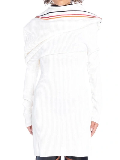 Shop Y/project Y / Project Off Shoulder Ribbed Stripe Dress In White