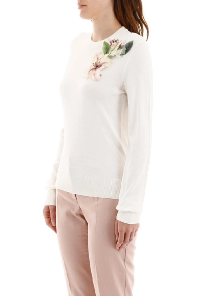 Shop Dolce & Gabbana Flower Appliqué Sweatshirt In White