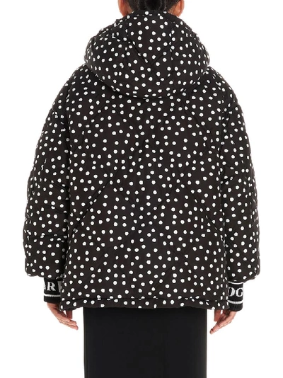 Shop Dolce & Gabbana Hooded Polka Dot Down Jacket In Multi