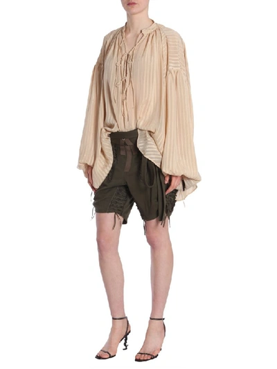 Shop Saint Laurent Gathered Blouse In Beige