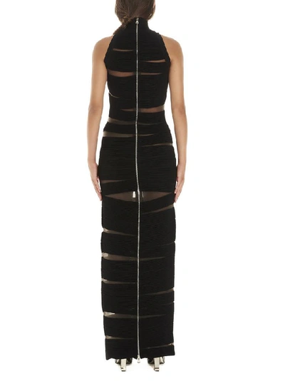 Shop Balmain Ribbed Detail Sheer Turtleneck Dress In Black