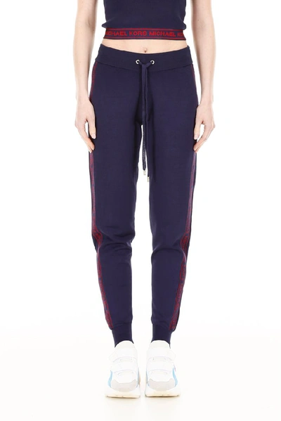 Shop Michael Michael Kors Tapered Stripe Detail Jogging Pants In Blue