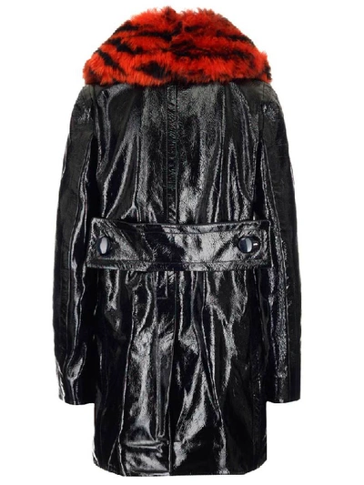 Shop Marni Fur Trimmed Double Breasted Coat In Black