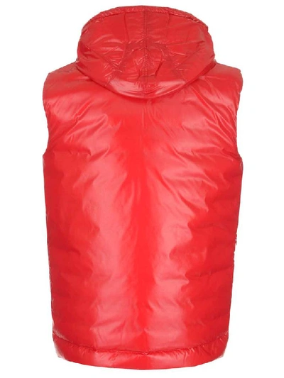 Shop Burberry Logo Patch Hooded Gilet In Red