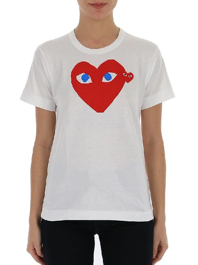 Shop Comme Des Garçons Play Hearts Printed T In White