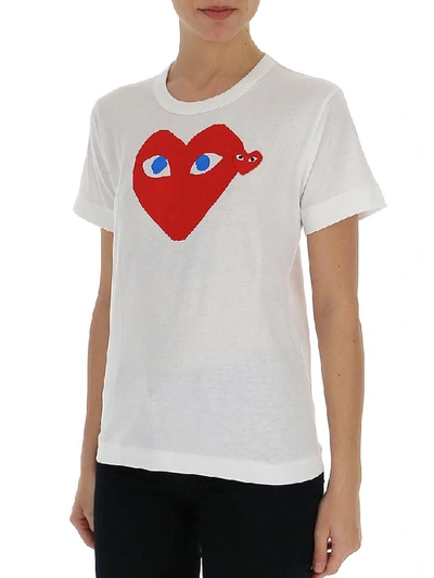 Shop Comme Des Garçons Play Hearts Printed T In White