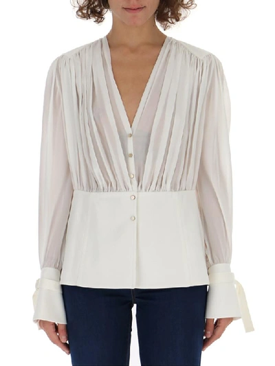 Shop Chloé Sheer Panelled Blouse In White