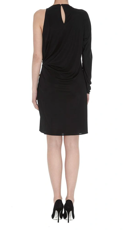 Shop Versace Safety Pin One Sleeve Draped Dress In Black