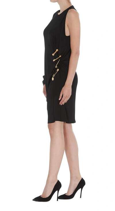 Shop Versace Safety Pin One Sleeve Draped Dress In Black