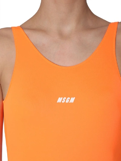 Shop Msgm Logo Low Back Swimsuit In Orange