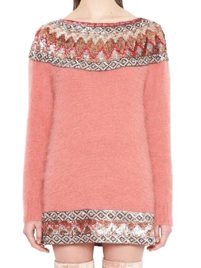 Shop Alberta Ferretti Sequin Embellished Knitted Sweater In Pink