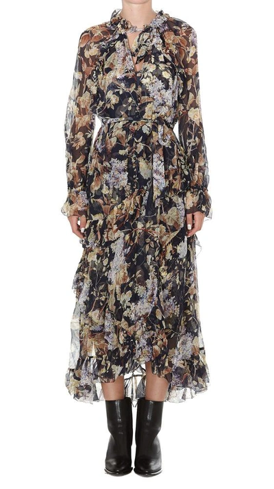 Shop Zimmermann Sabotage Floral Ruffled Midi Dress In Multi