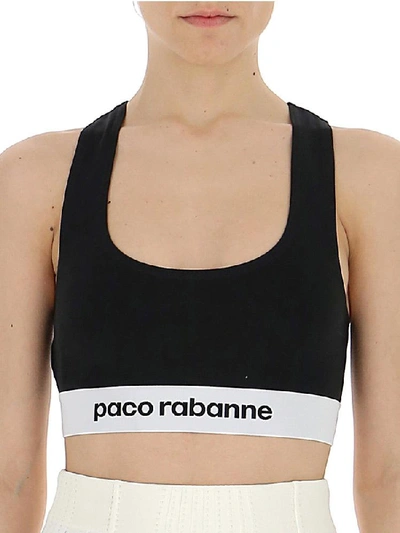Shop Paco Rabanne Logo Racer Back Sports Bra In Black