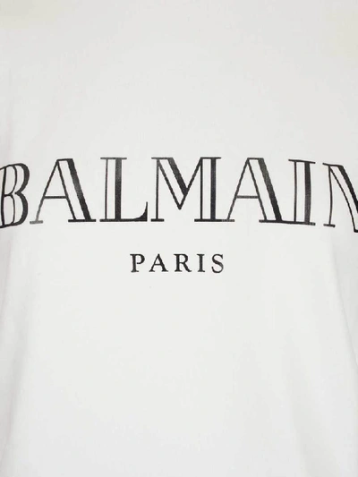 Shop Balmain Logo Crewneck Sweatshirt In White