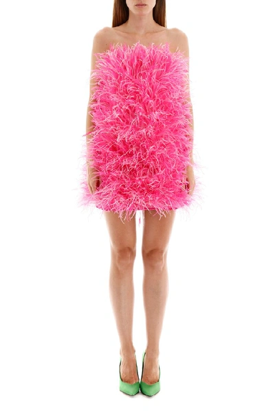 Shop Attico All Over Feather Mini Dress In Pink