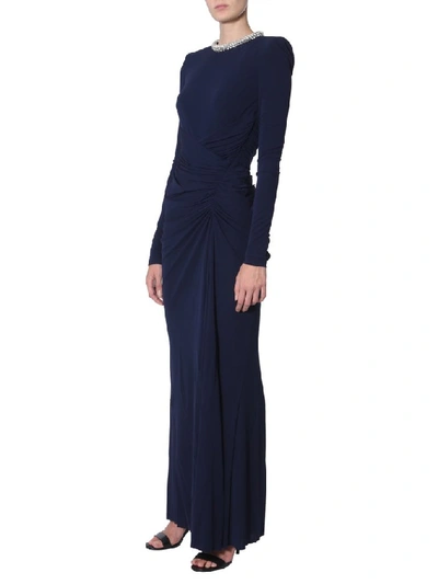 Shop Alexander Mcqueen Embellished Neckline Maxi Dress In Blue