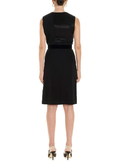 Shop Burberry Panel Detail Pleated Shift Dress In Black
