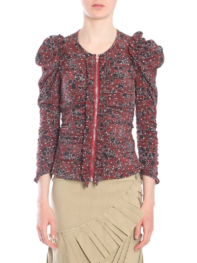 Shop Isabel Marant Bali Floral Puff Sleeve Top In Bordeaux