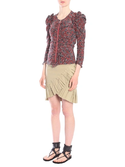 Shop Isabel Marant Bali Floral Puff Sleeve Top In Bordeaux