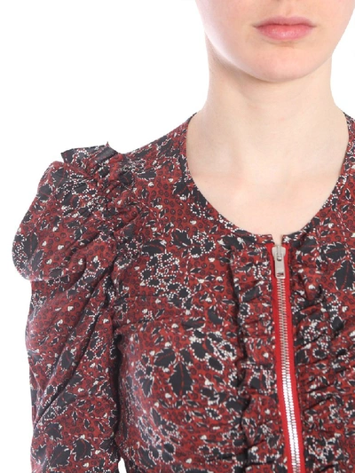 Shop Isabel Marant Bali Floral Puff Sleeve Top In Bordeaux