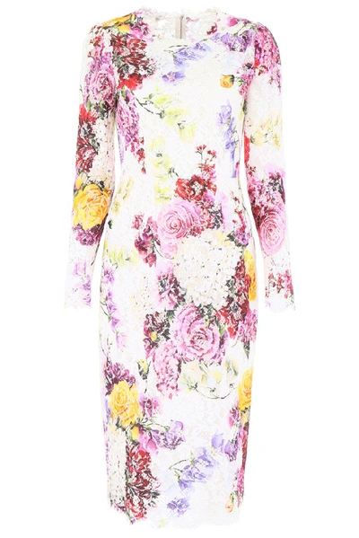 Shop Dolce & Gabbana Floral Lace Midi Dress In Multi