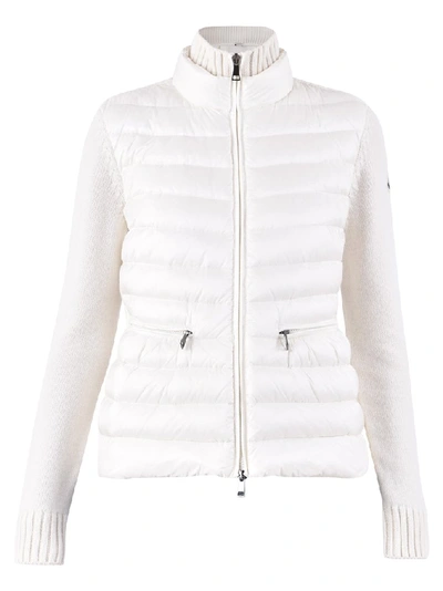 Shop Moncler Funnel Neck Logo Patch Padded Jacket In White