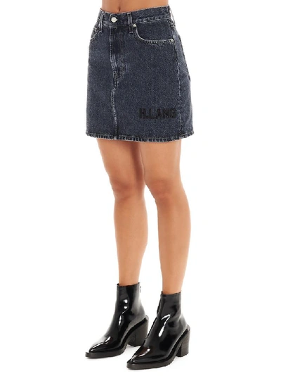 Shop Helmut Lang Logo Embroidered Denim Mini Skirt In Grey