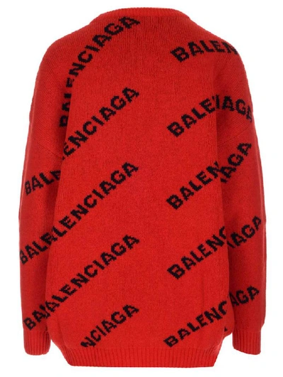 Shop Balenciaga Logo Sweater In Red