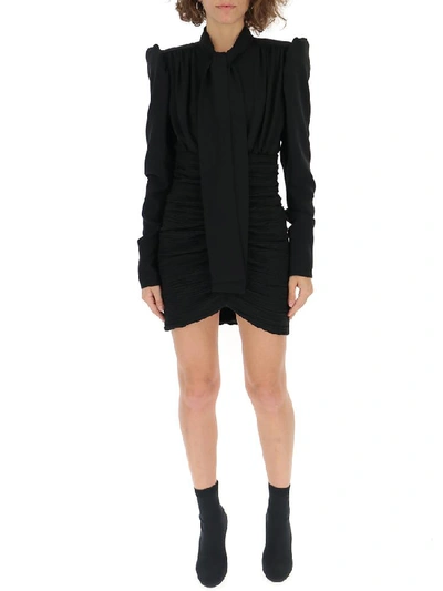 Shop Saint Laurent Micro Pleated Fitted Dress In Black